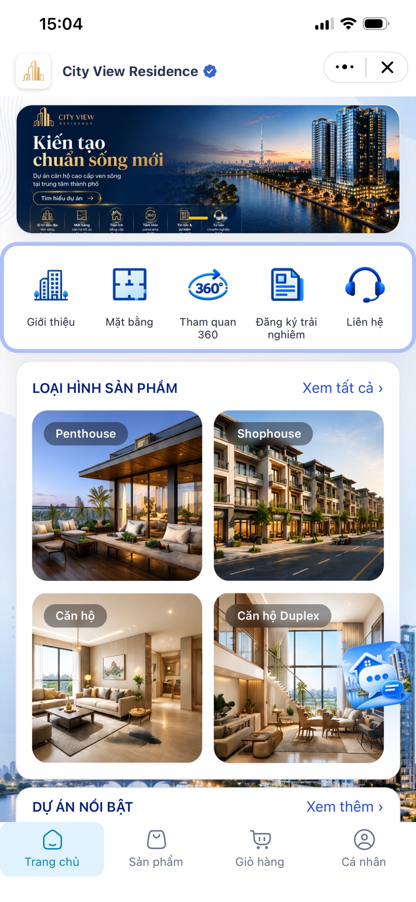 Giao diện Mini App mẫu [T15] Bất Động Sản (City View)
